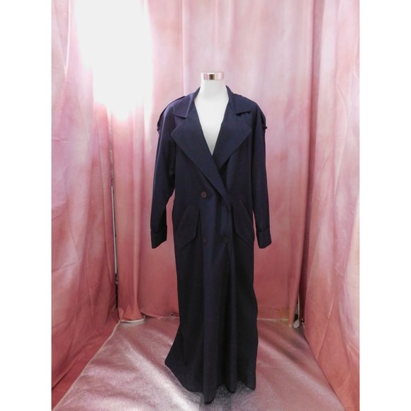 J. GALLERY Jackets & Blazers - VTG J GALLERY LONG TRENCH COAT WOMEN 8 NAVY BLUE LINED POCKETS